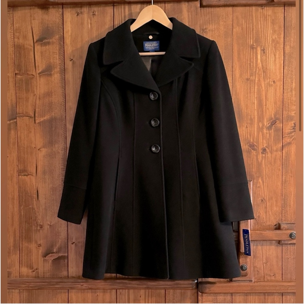 PENDLETON WALKER COAT, BLACK WOOL, 100% LINED, SIZE 6P, NWT